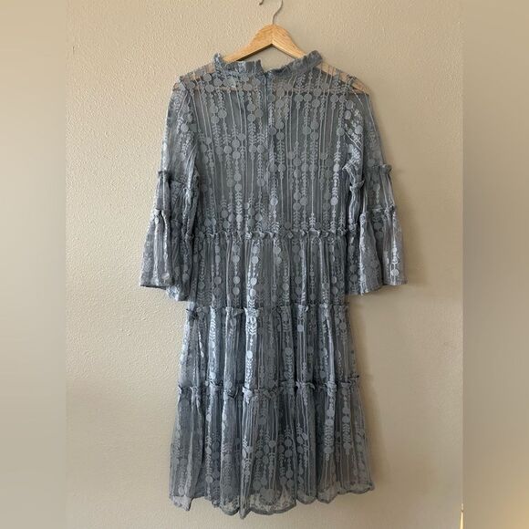 Sundance Ellery Lace Sheer Boho Tiered Bell Sleeve Dress Size S Petite - Picture 7 of 8